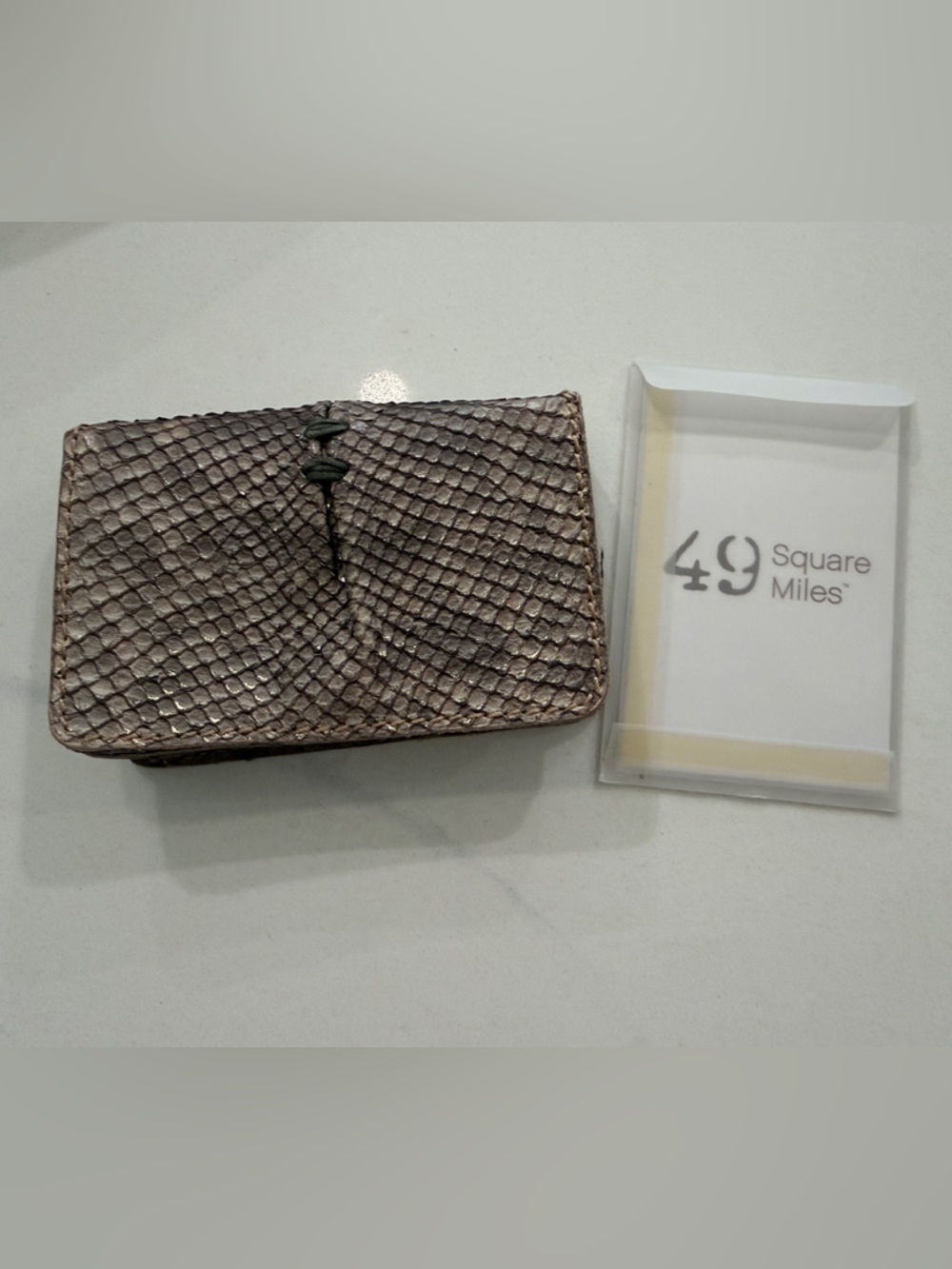 Snake-Embossed Card Holder in Taupe